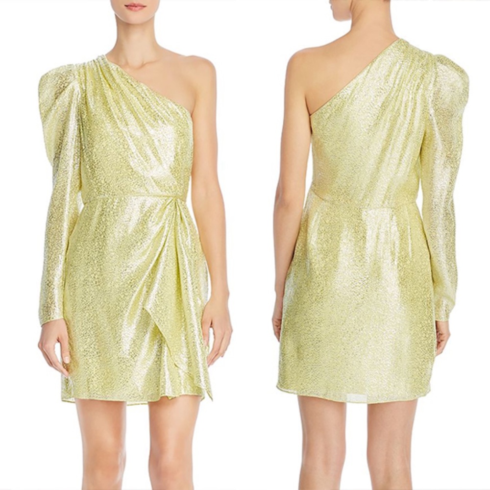 ML Monique Lhuillier One-Shoulder Metallic Dress